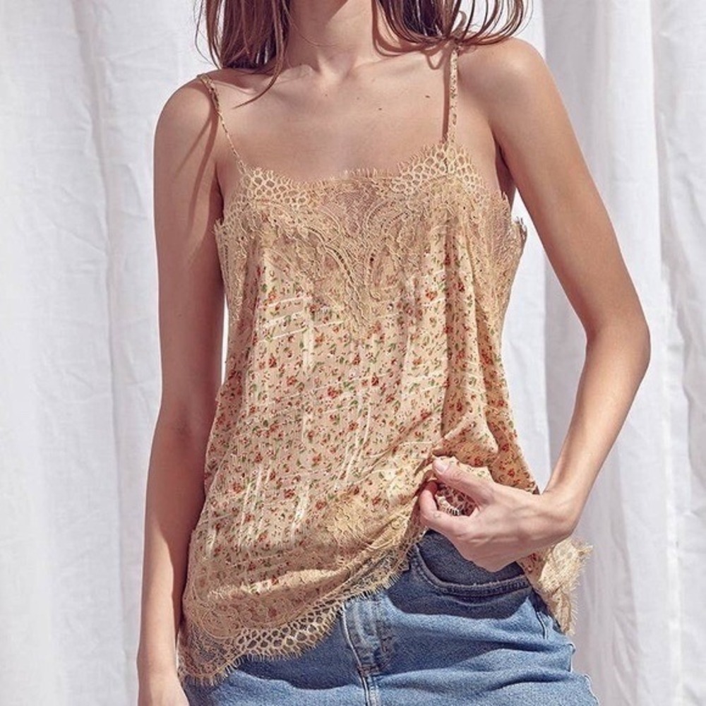 Storia‎ Lace Cami Top L Floral Print Cottagecore Festival Loungewear Fairycore